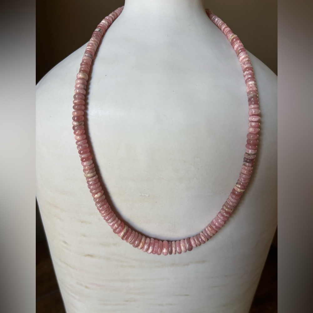 Jay King DTR Rhodochrosite Necklace Pink Banded Rondelle Sterling Silver